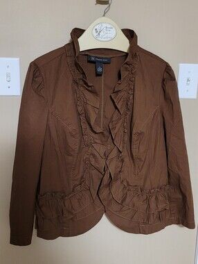 INC International Concepts Chocolate Brown Ruffle Front Blazer